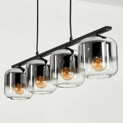 Suspension Verre 15cm Lauden Clair, Fumé, 4 lumières