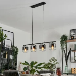 Suspension Verre 15cm Lauden Clair, Fumé, 4 lumières