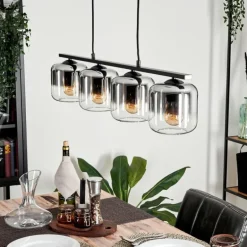 Suspension Verre 15cm Lauden Clair, Fumé, 4 lumières