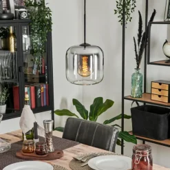 Suspension Verre 20cm Lauden Chrome, Clair, Fumé, 1 lumière