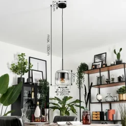 Suspension Verre 20cm Lauden Chrome, Clair, Fumé, 1 lumière