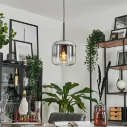 Suspension Verre 20cm Lauden Chrome, Clair, Fumé, 1 lumière