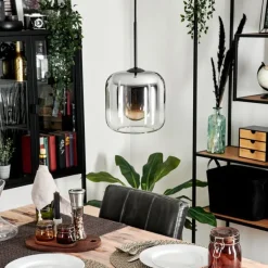 Suspension Verre 20cm Lauden Chrome, Clair, Fumé, 1 lumière