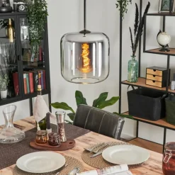 Suspension Verre 25cm Lauden Chrome, Clair, Fumé, 1 lumière