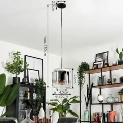 Suspension Verre 25cm Lauden Chrome, Clair, Fumé, 1 lumière