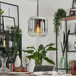 Suspension Verre 25cm Lauden Chrome, Clair, Fumé, 1 lumière
