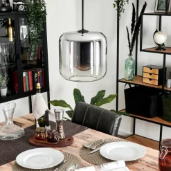 Suspension Verre 25cm Lauden Chrome, Clair, Fumé, 1 lumière