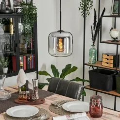 Suspension Verre 20cm Lauden Clair, Fumé, 1 lumière