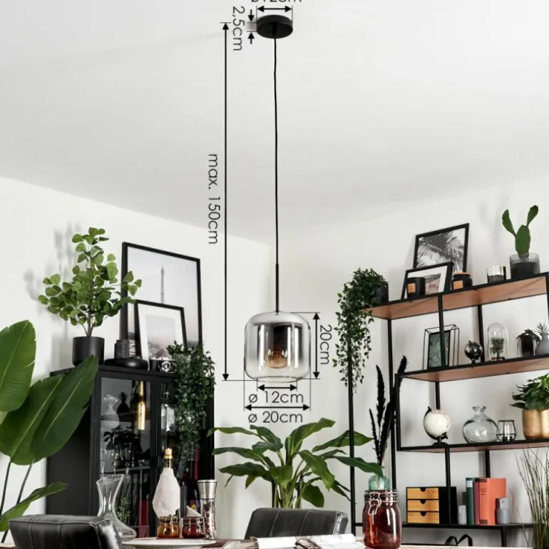 Suspension Verre 20cm Lauden Clair, Fumé, 1 lumière