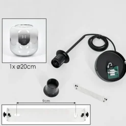 Suspension Verre 20cm Lauden Clair, Fumé, 1 lumière