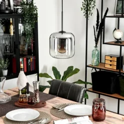 Suspension Verre 20cm Lauden Clair, Fumé, 1 lumière