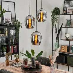 Suspension Verre 20cm Vevino Chrome, Fumé, 3 lumières