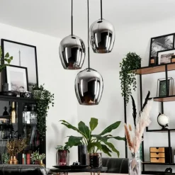 Suspension Verre 20cm Vevino Chrome, Fumé, 3 lumières