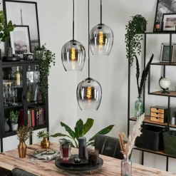 Suspension Verre 20cm Vevino Clair, Fumé, 3 lumières