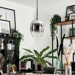 Suspension Verre 20cm Vevino Chrome, Clair, Fumé, 1 lumière