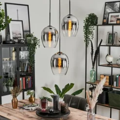 Suspension Verre 20cm Vevino Chrome, Clair, Fumé, 3 lumières