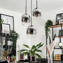 Suspension Verre 20cm Vevino Chrome, Clair, Fumé, 3 lumières