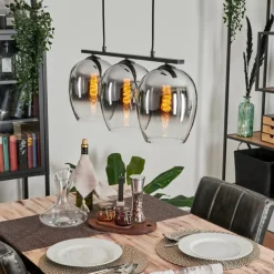 Suspension Verre 20cm Vevino Chrome, Clair, Fumé, 3 lumières