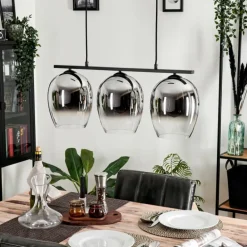 Suspension Verre 20cm Vevino Chrome, Clair, Fumé, 3 lumières