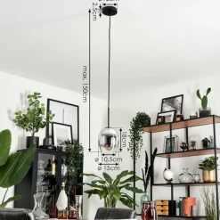 Suspension Verre 15cm Vevino Chrome, Clair, Fumé, 1 lumière