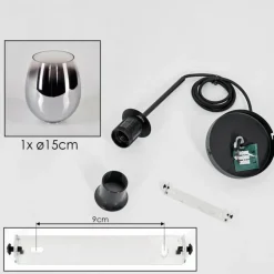 Suspension Verre 15cm Vevino Chrome, Clair, Fumé, 1 lumière