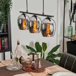 Suspension Verre 15cm Vevino Chrome, Fumé, 3 lumières