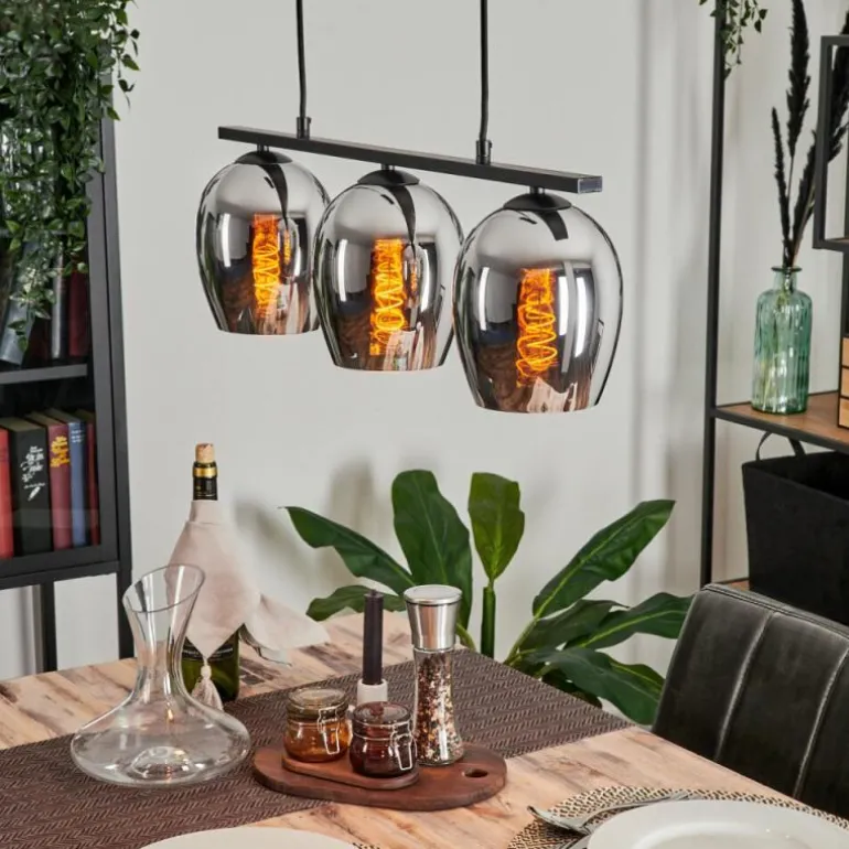 Suspension Verre 15cm Vevino Chrome, Fumé, 3 lumières