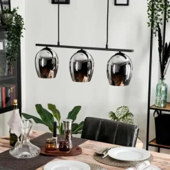 Suspension Verre 15cm Vevino Chrome, Fumé, 3 lumières