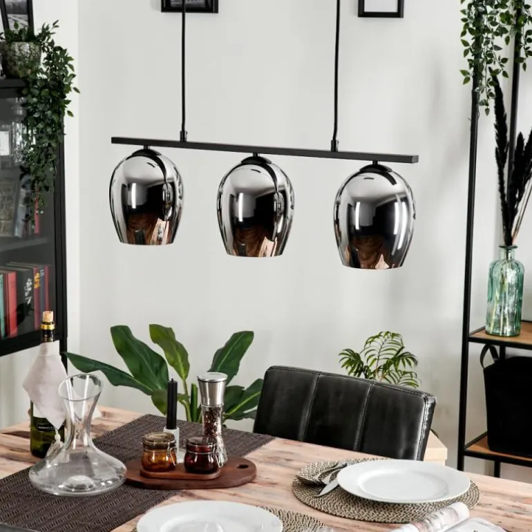 Suspension Verre 15cm Vevino Chrome, Fumé, 3 lumières