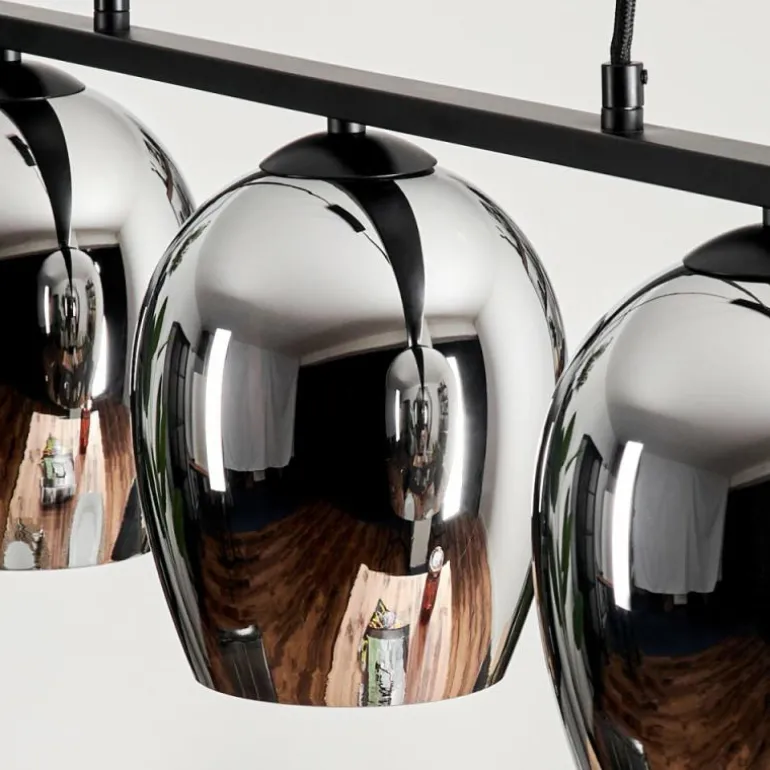 Suspension Verre 15cm Vevino Chrome, Fumé, 3 lumières