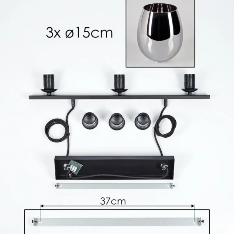 Suspension Verre 15cm Vevino Chrome, Fumé, 3 lumières