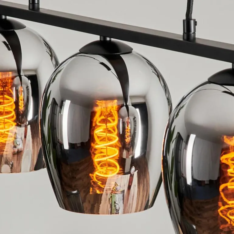 Suspension Verre 15cm Vevino Chrome, Fumé, 3 lumières