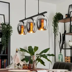 Suspension Verre 15cm Vevino Chrome, Fumé, 3 lumières