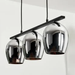 Suspension Verre 15cm Vevino Chrome, Fumé, 3 lumières