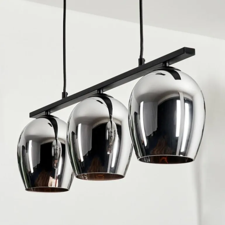 Suspension Verre 15cm Vevino Chrome, Fumé, 3 lumières
