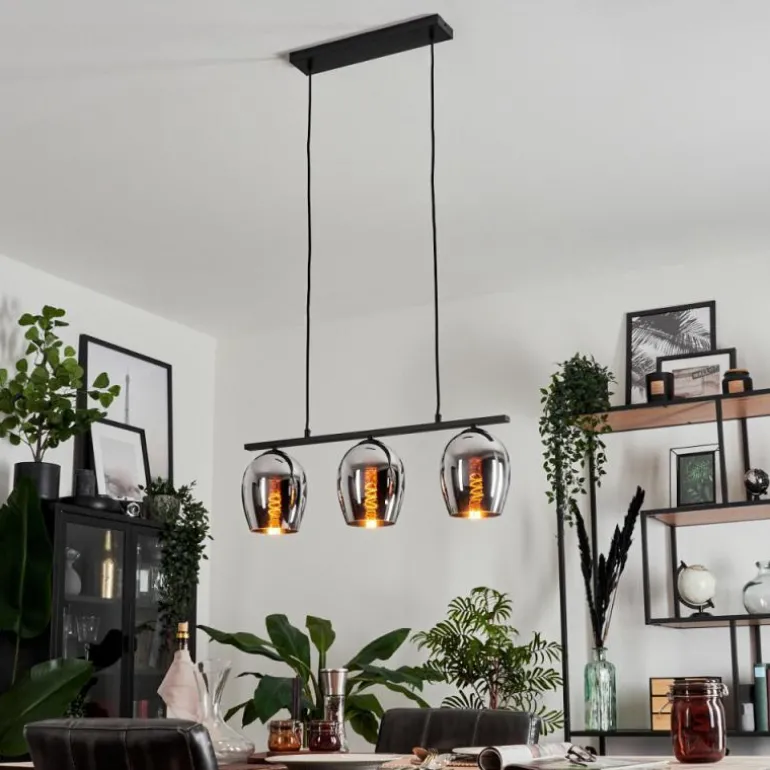 Suspension Verre 15cm Vevino Chrome, Fumé, 3 lumières