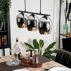 Suspension Verre 15cm Vevino Chrome, Fumé, 3 lumières