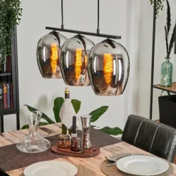 Suspension Verre 20cm Vevino Chrome, Fumé, 3 lumières