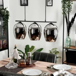 Suspension Verre 20cm Vevino Chrome, Fumé, 3 lumières