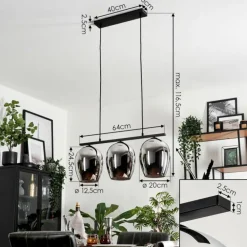 Suspension Verre 20cm Vevino Chrome, Fumé, 3 lumières