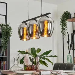 Suspension Verre 20cm Vevino Chrome, Fumé, 3 lumières