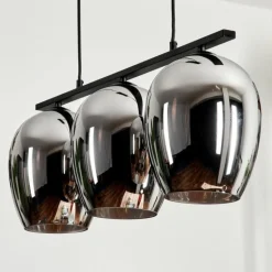 Suspension Verre 20cm Vevino Chrome, Fumé, 3 lumières