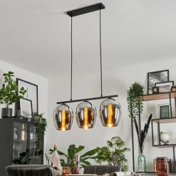 Suspension Verre 20cm Vevino Chrome, Fumé, 3 lumières