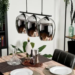 Suspension Verre 20cm Vevino Chrome, Fumé, 3 lumières