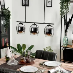 Suspension Verre 15cm Vevino Chrome, Clair, Fumé, 3 lumières