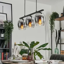 Suspension Verre 15cm Vevino Chrome, Clair, Fumé, 3 lumières