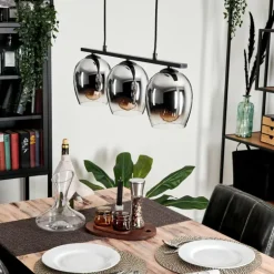 Suspension Verre 15cm Vevino Chrome, Clair, Fumé, 3 lumières