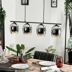 Suspension Verre 15cm Vevino Chrome, Clair, Fumé, 4 lumières