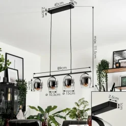 Suspension Verre 15cm Vevino Chrome, Clair, Fumé, 4 lumières