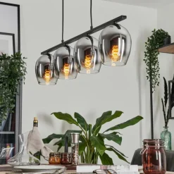 Suspension Verre 15cm Vevino Chrome, Clair, Fumé, 4 lumières